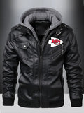 Kansas City Chiefs Premium & Ultra-Thick Leather Jacket with Fleece Hood with Fleece Hood HVKC960 - Premium & Ultra-Thick Leather Jacket with Fleece Hood