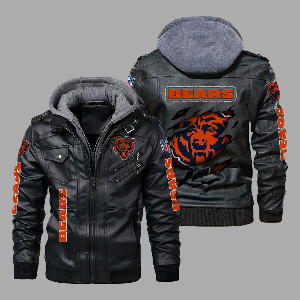 Premium & Ultra-Thick Leather Jacket with Fleece Hood - Chicago Bears PHVK8415