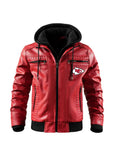 Premium & Ultra-Thick Leather Jacket with Fleece Hood Kansas City Chiefs VATY823