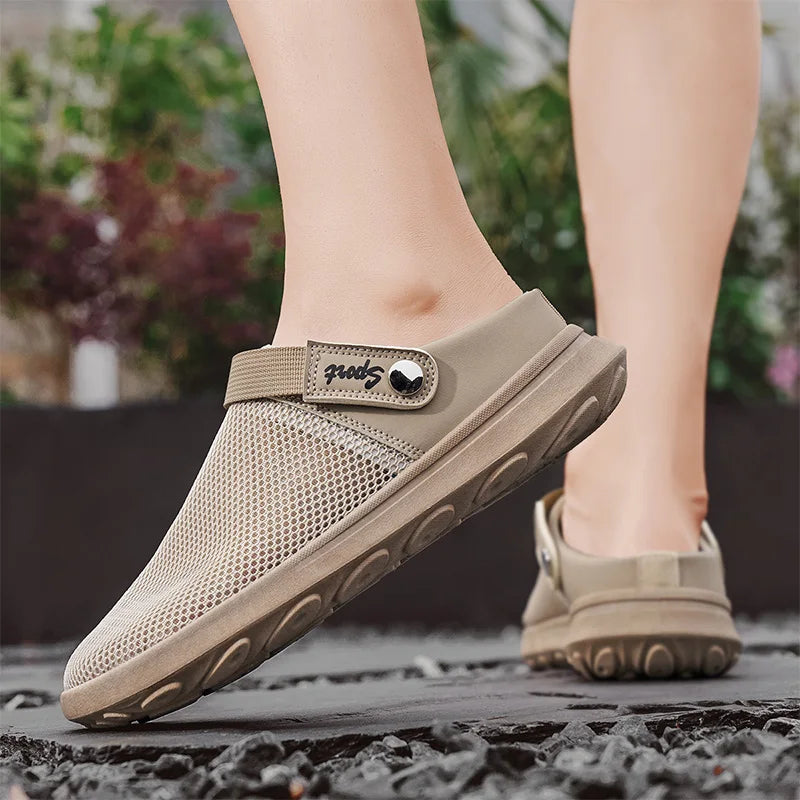 Men's mesh casual slippers summer new non-slip soft sole breathable hollow outdoor sports sandals fashion dual-purpose slippers