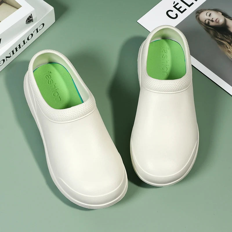 Slippers for Men and Women, Summer Kitchen Waterproof Shoes, Non-Slip, Portable and Comfortable Sandals for Work, Thick-Soled Ou