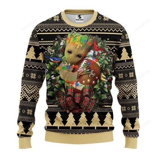 NFL New Orleans Saints Groot Hug All Over Print Thicken Sweater