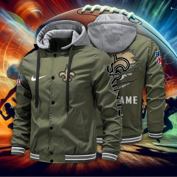 New Orleans Saints Baseball Jacket With Detachable Hood AZBJDH013
