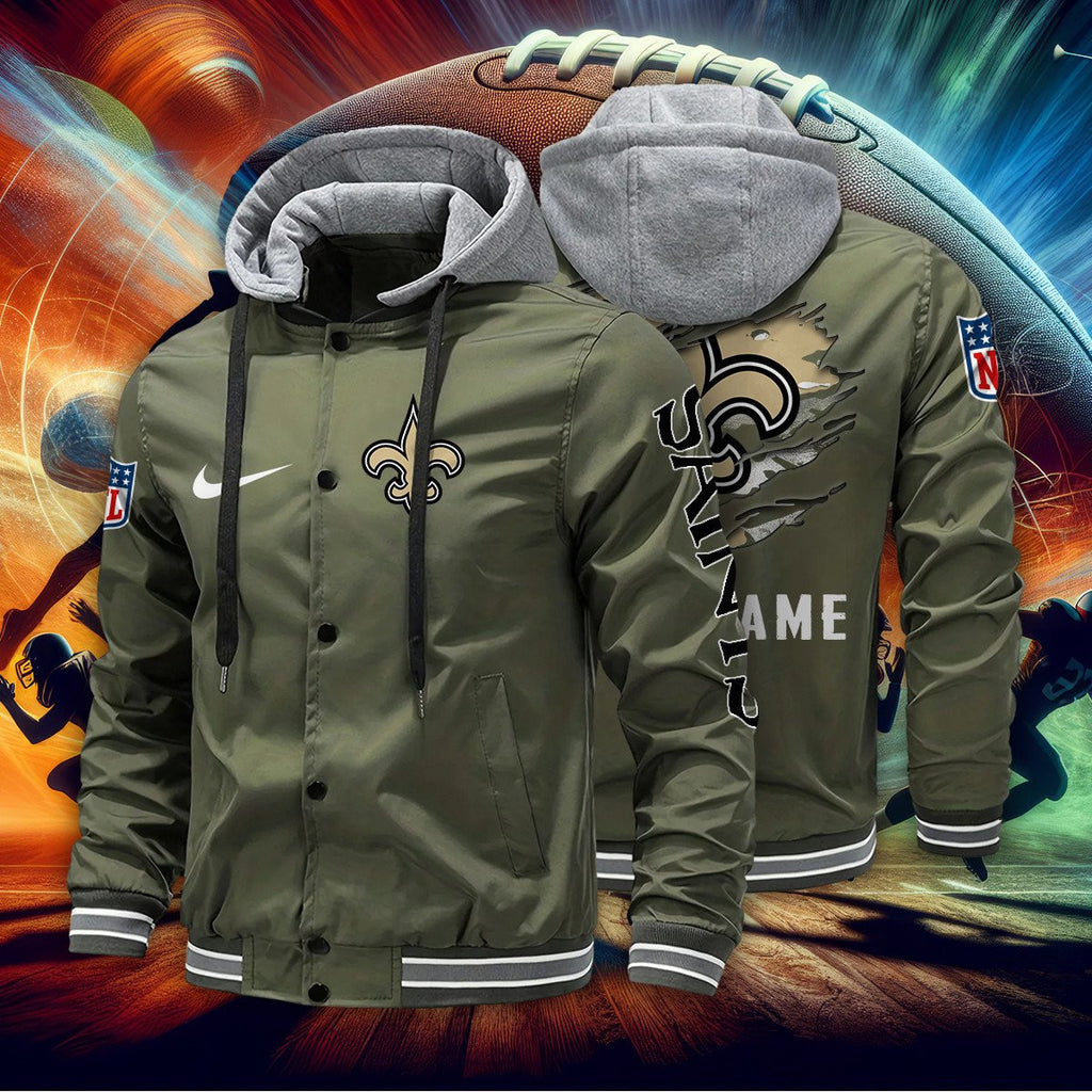 New Orleans Saints Baseball Jacket With Detachable Hood AZBJDH013
