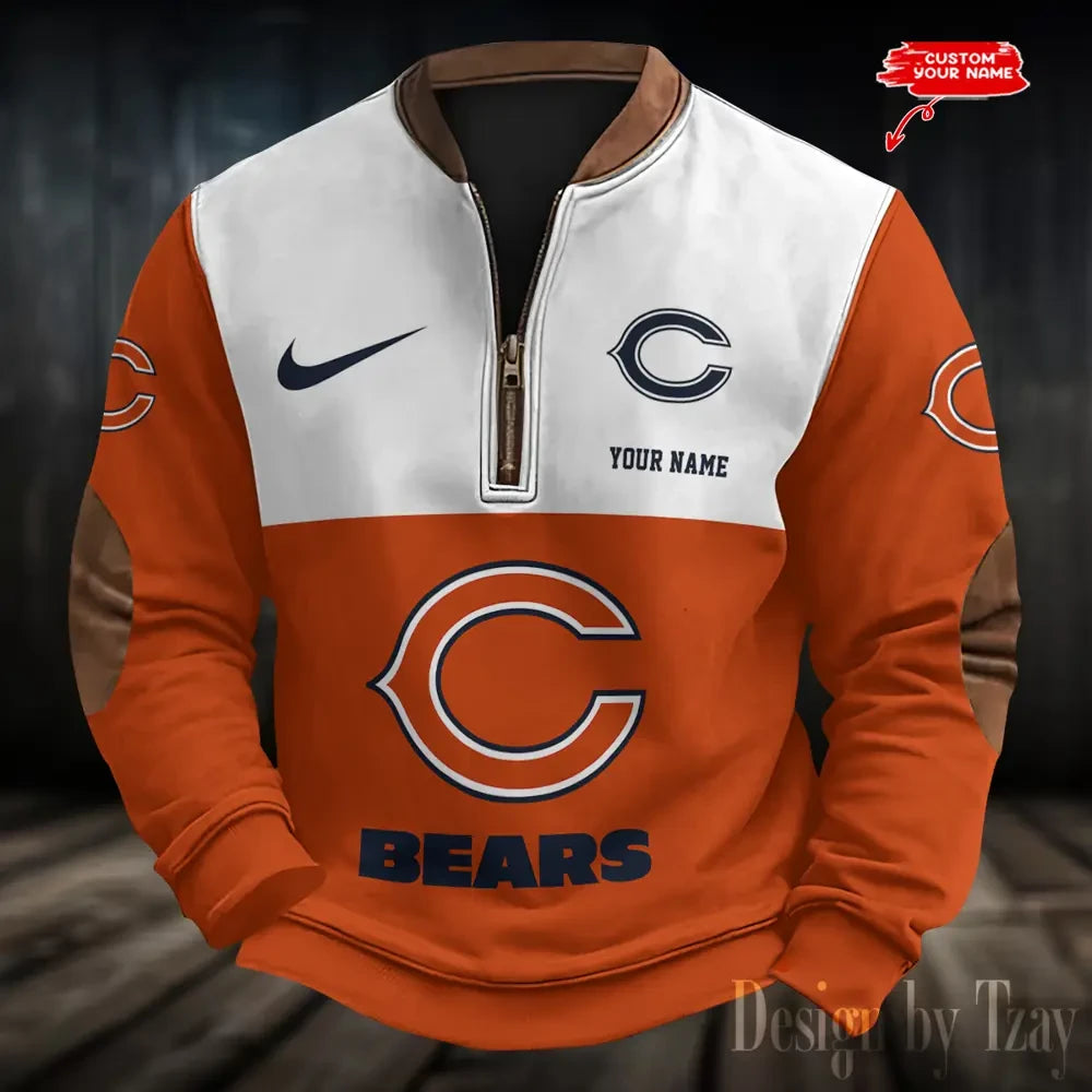 S9MPZNS166-Chicago Bears Premium Personalized Game-Day Quarter-Zip