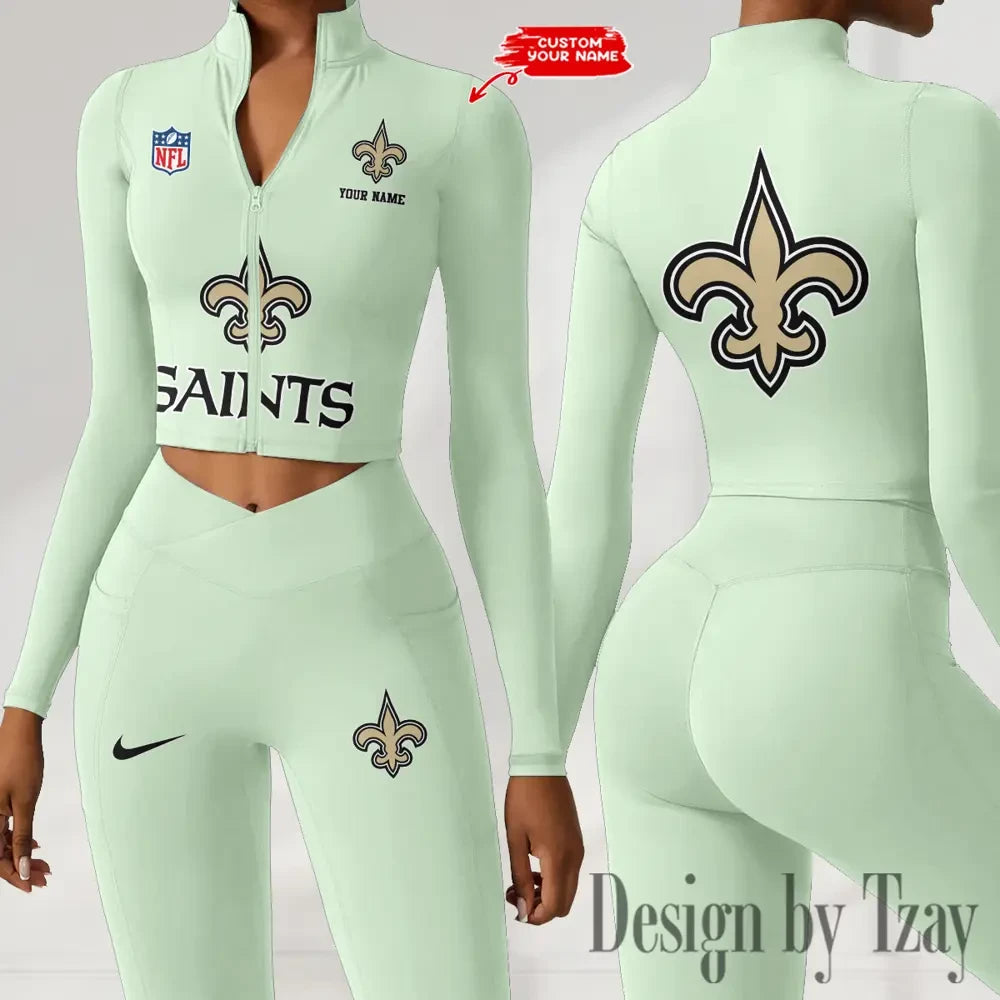 New Orleans Saints Zipper Sports Top Women Gym Long Sleeve for Fitness SPTZSTW055