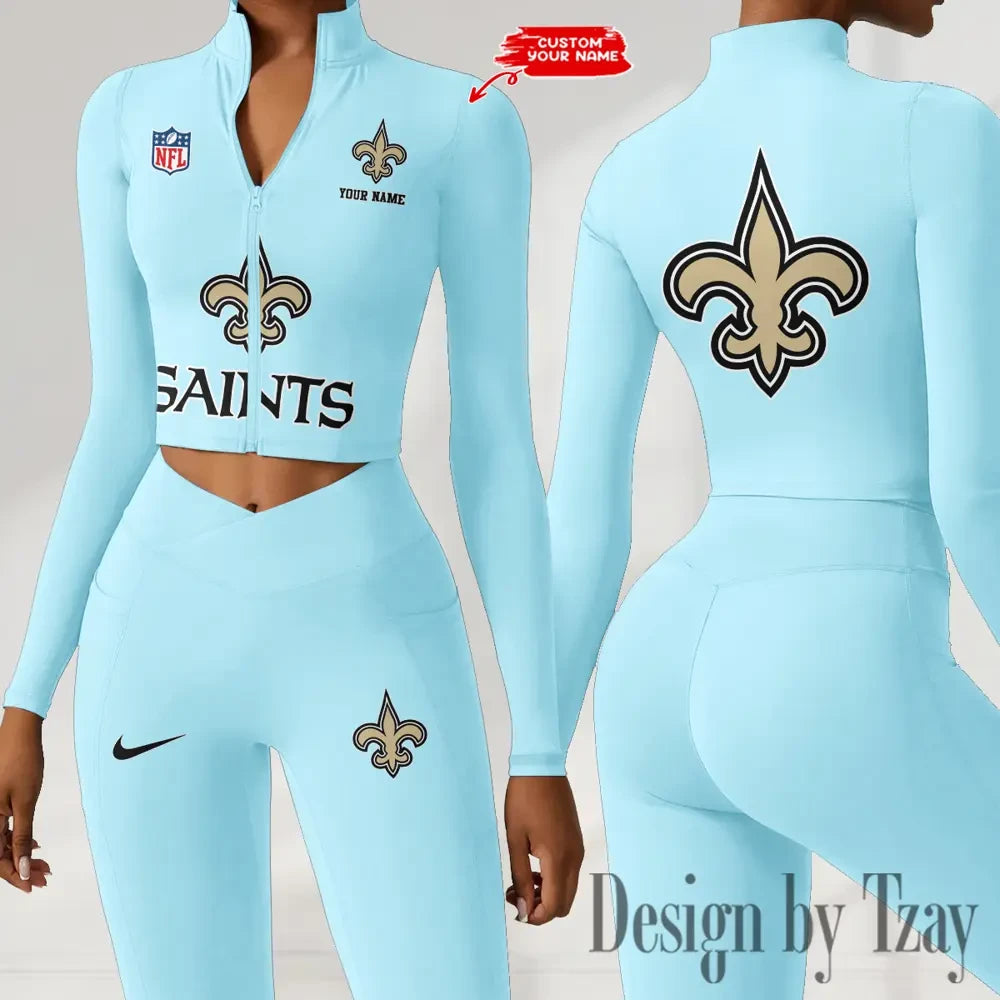 New Orleans Saints Zipper Sports Top Women Gym Long Sleeve for Fitness SPTZSTW055