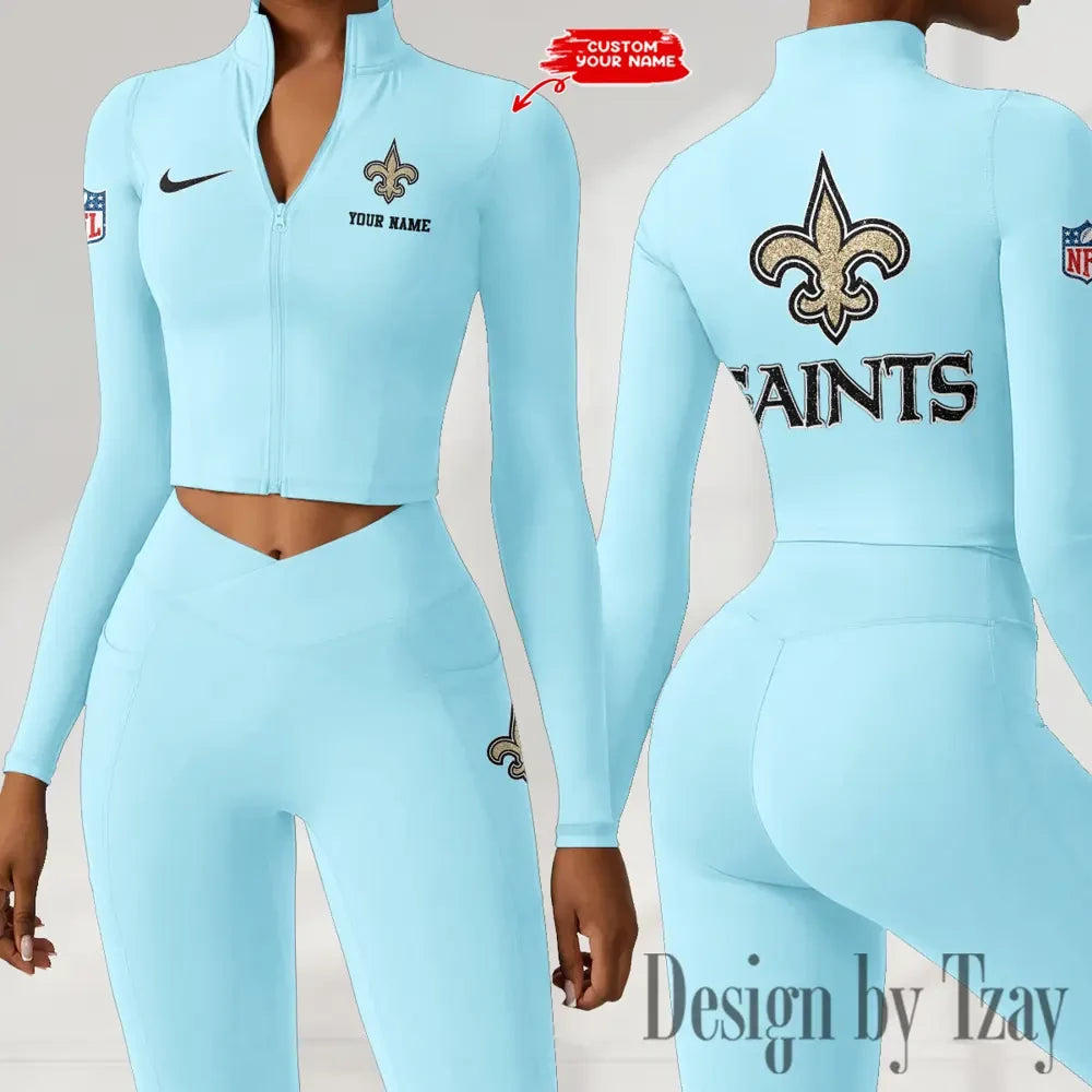 New Orleans Saints Zipper Sports Top Women Gym Long Sleeve for Fitness SPTZSTW124