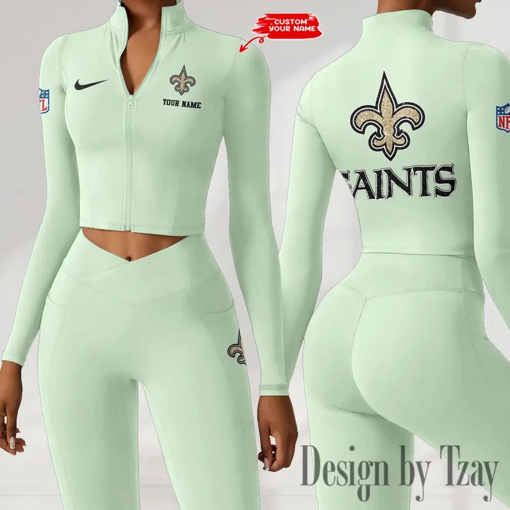 New Orleans Saints Zipper Sports Top Women Gym Long Sleeve for Fitness SPTZSTW124