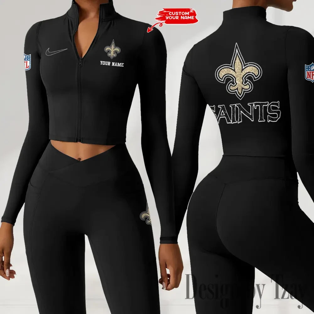 New Orleans Saints Zipper Sports Top Women Gym Long Sleeve for Fitness SPTZSTW124