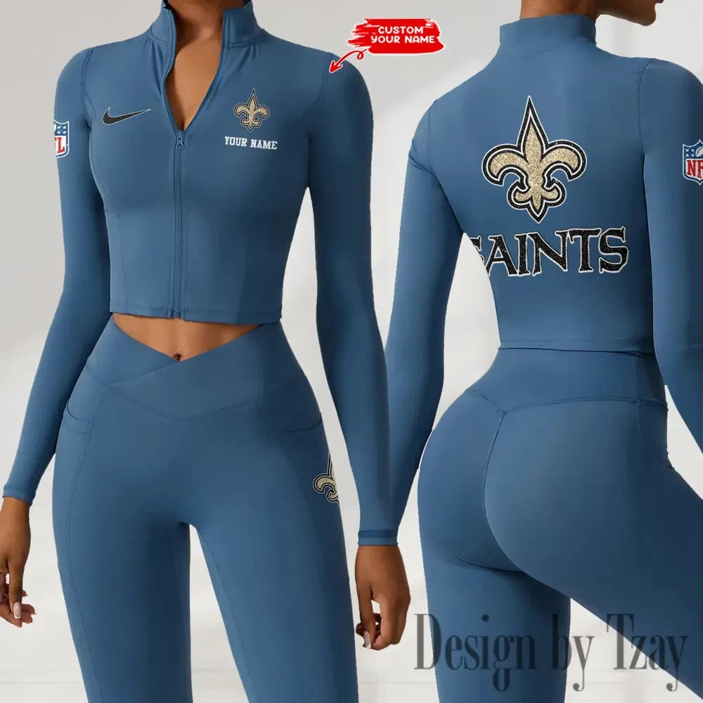 New Orleans Saints Zipper Sports Top Women Gym Long Sleeve for Fitness SPTZSTW124