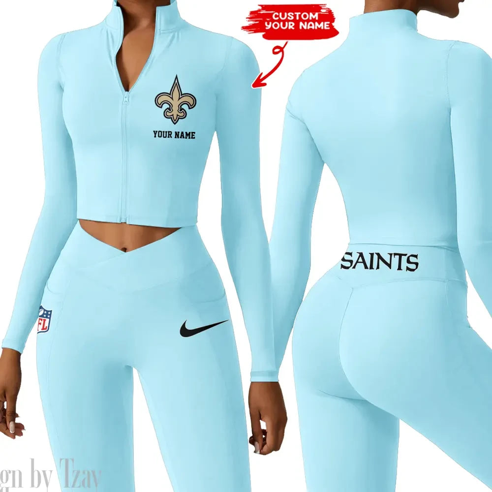 New Orleans Saints Zipper Sports Top Women Gym Long Sleeve for Fitness SPTZSTW023