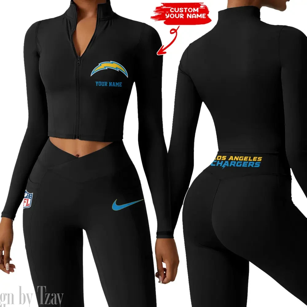 Los Angeles Chargers Zipper Sports Top Women Gym Long Sleeve for Fitness SPTZSTW018