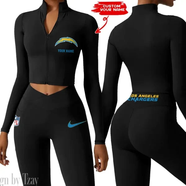Los Angeles Chargers Zipper Sports Top Women Gym Long Sleeve for Fitness SPTZSTW018