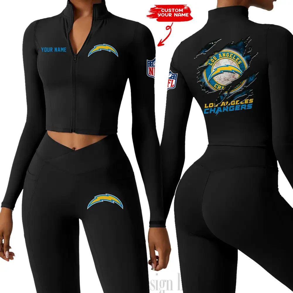 Los Angeles Chargers Women Activewear Set 2 Piece Crop Jacket and High Waist Leggings SPTZSTW248