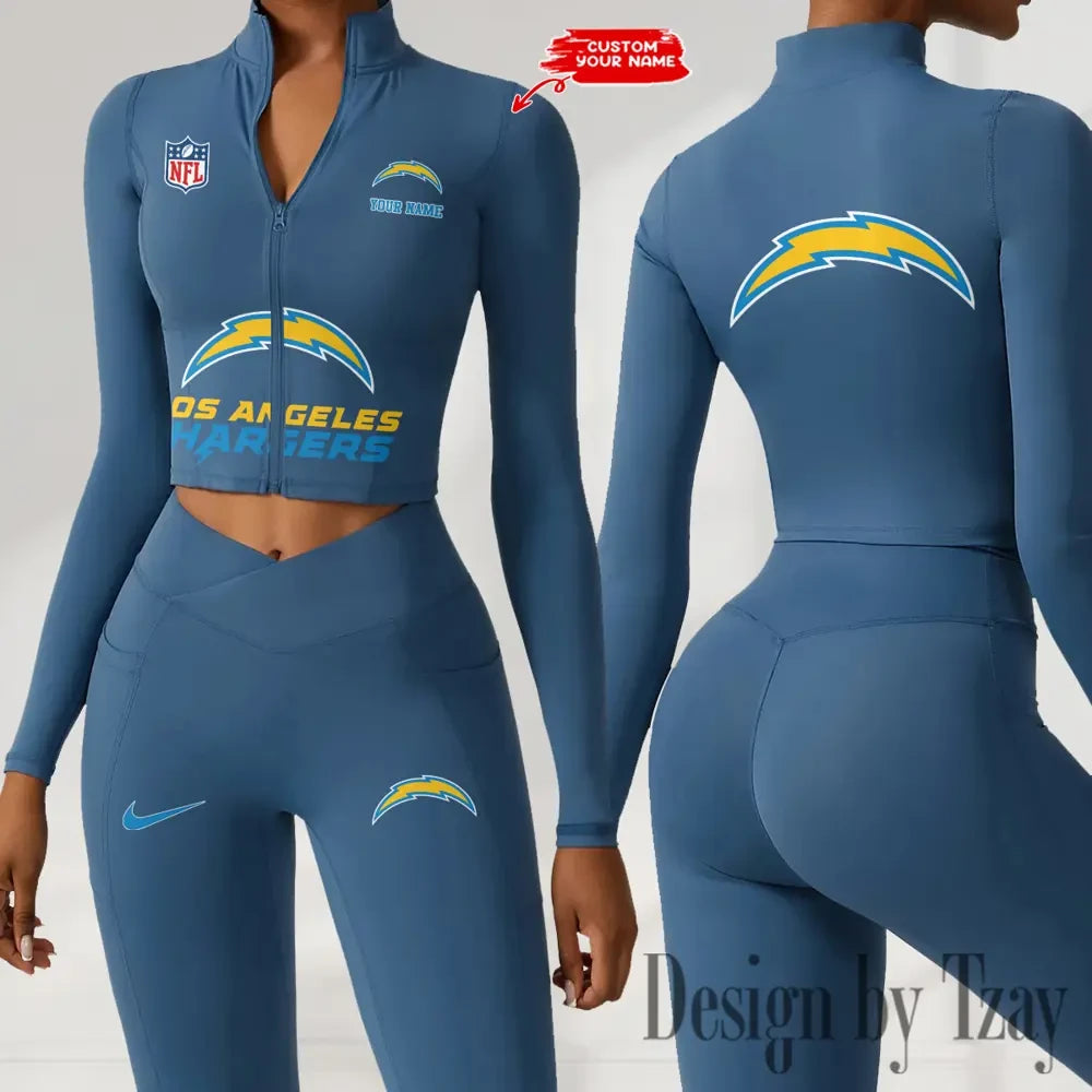 Los Angeles Chargers Zipper Sports Top Women Gym Long Sleeve for Fitness SPTZSTW050