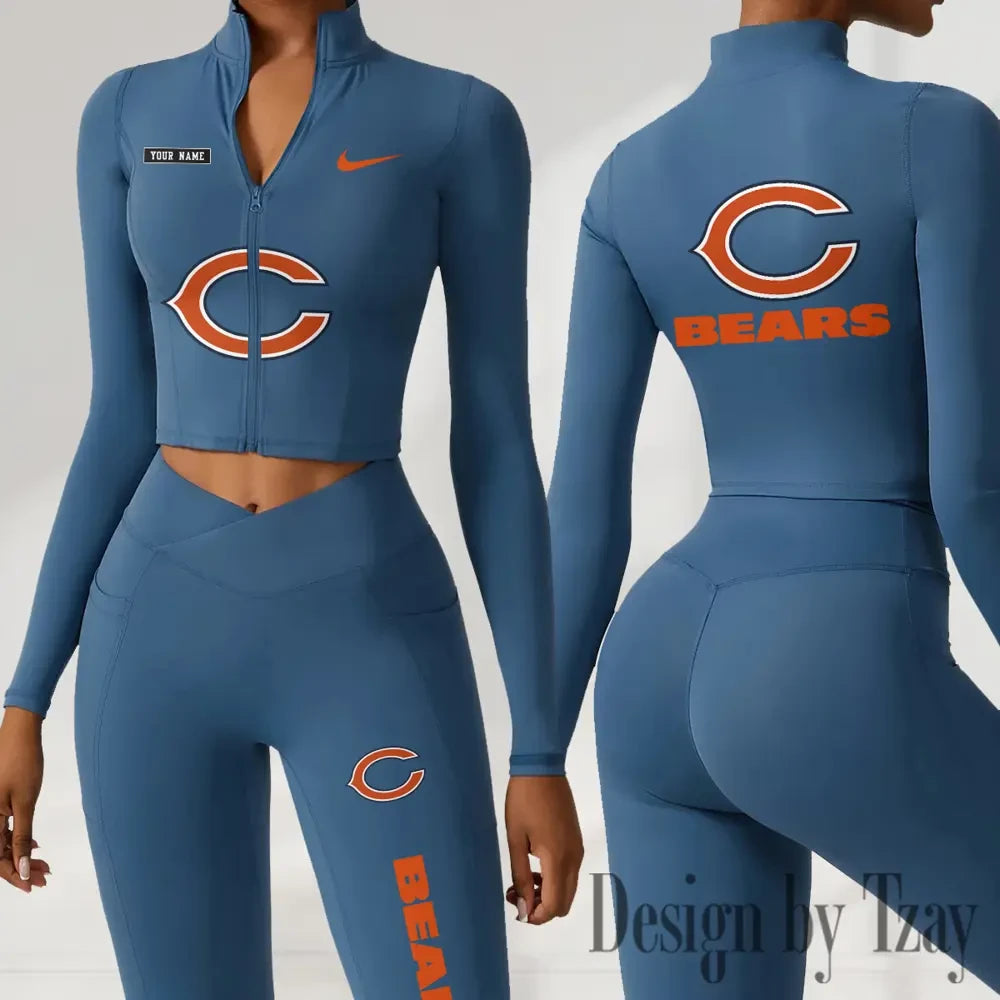 Chicago Bears Women Activewear Set 2 Piece Crop Jacket and High Waist Leggings SPTZSTW268