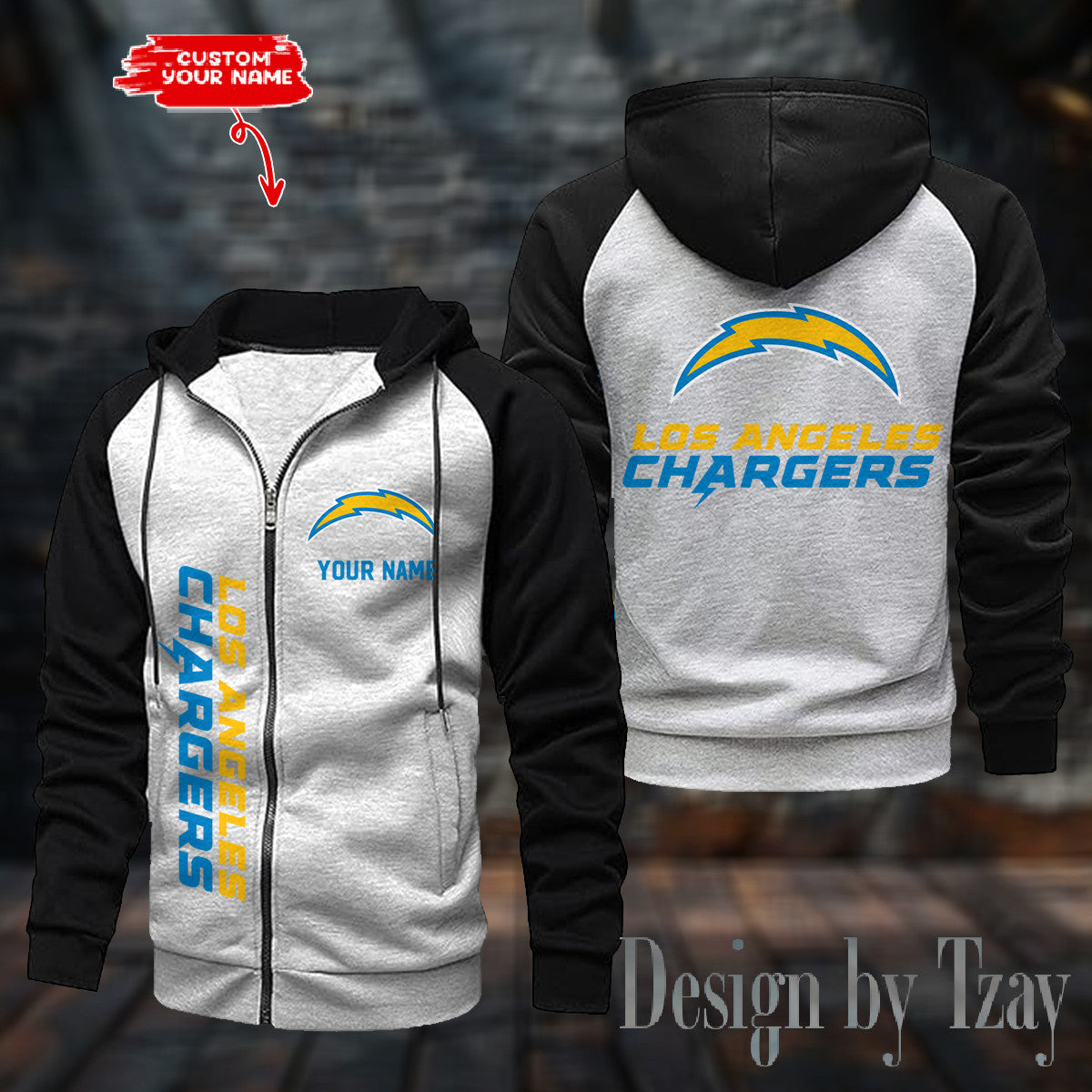 Los Angeles Chargers Zip-Up Color Block Hoodie ANZ2DZH082