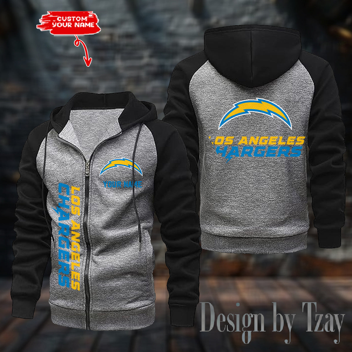 Los Angeles Chargers Zip-Up Color Block Hoodie ANZ2DZH082