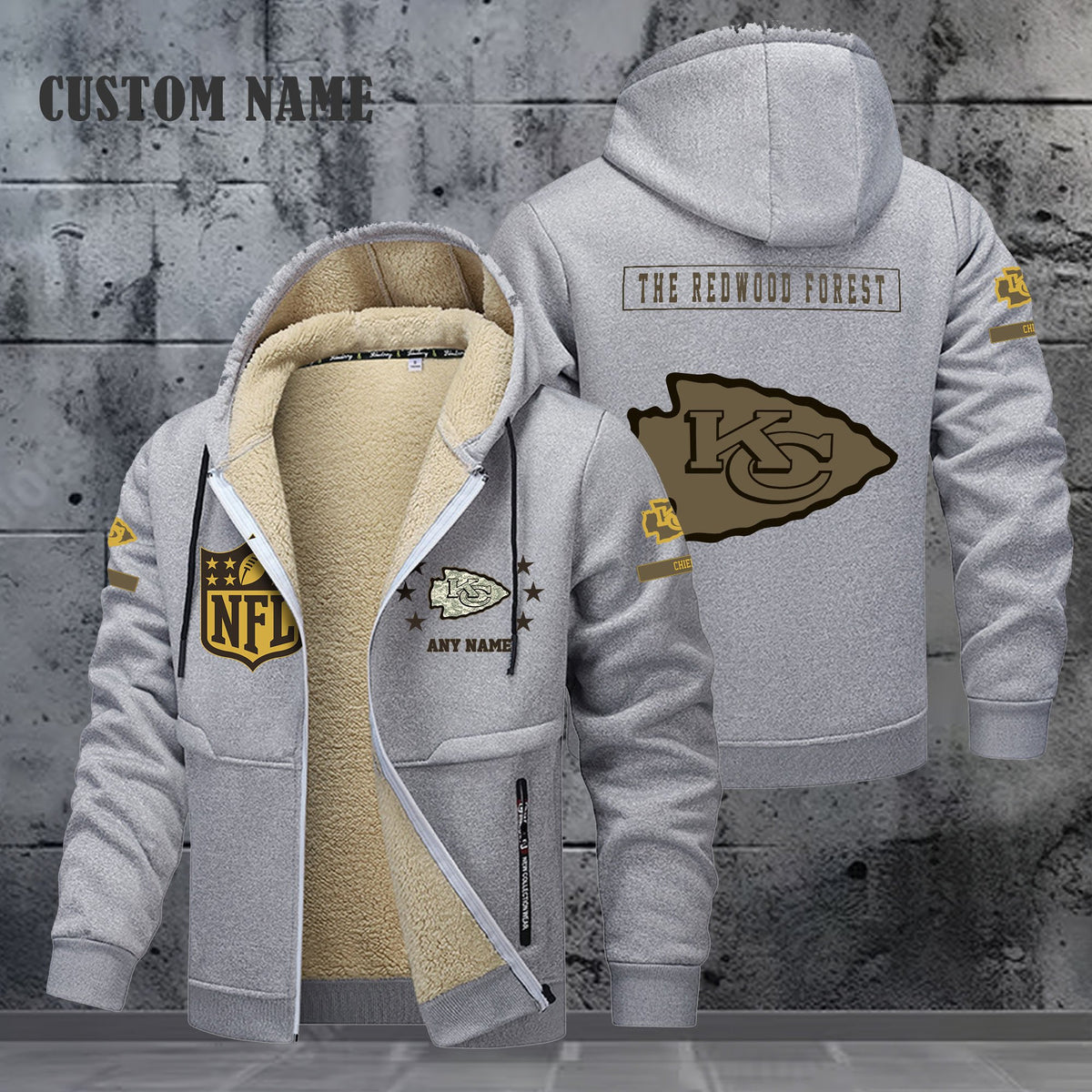 Kansas City Chiefs NFL-Lamb Fleece Thick Coat- Custom name 10154094N