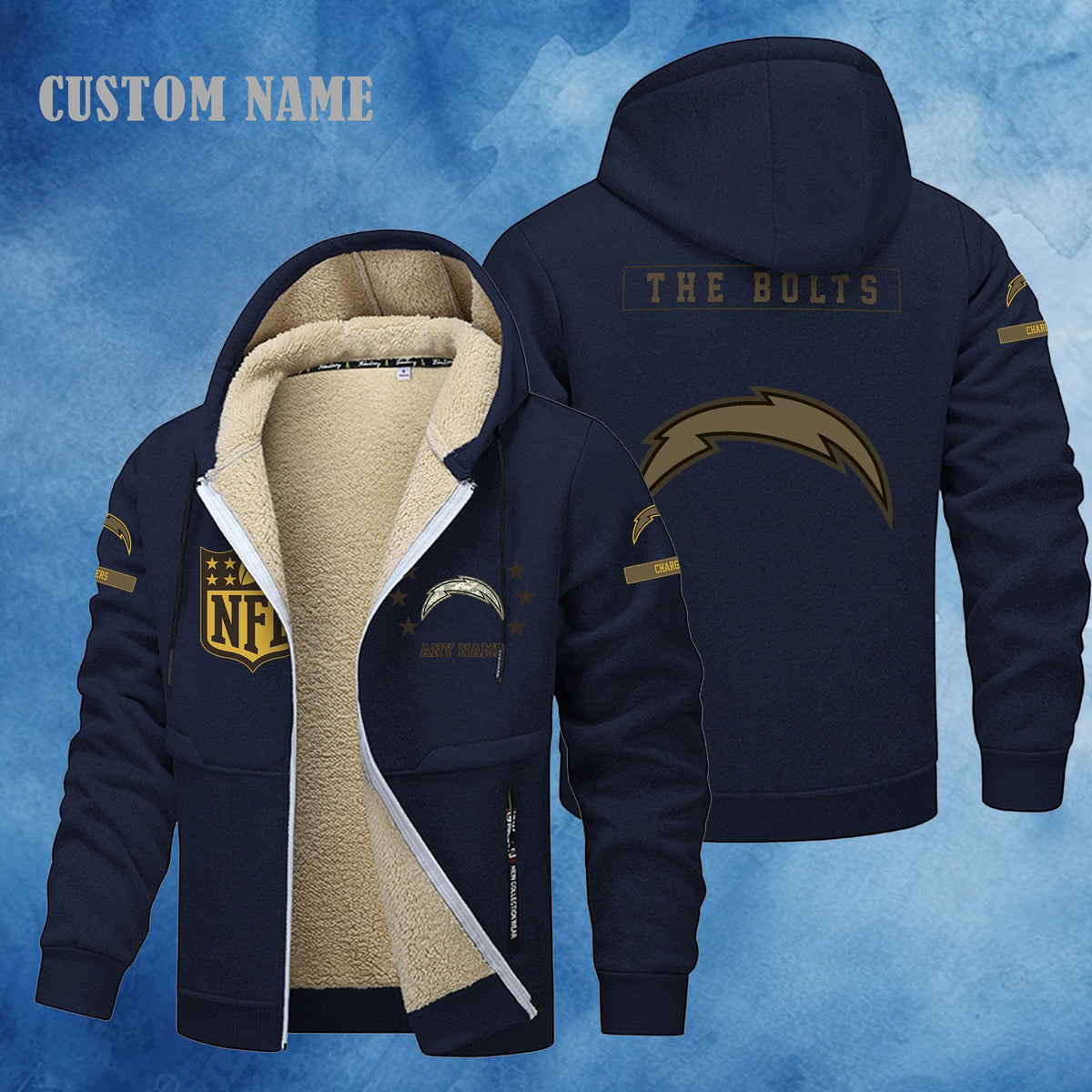 Los Angeles Chargers NFL-Lamb Fleece Thick Coat- Custom name 10154094N