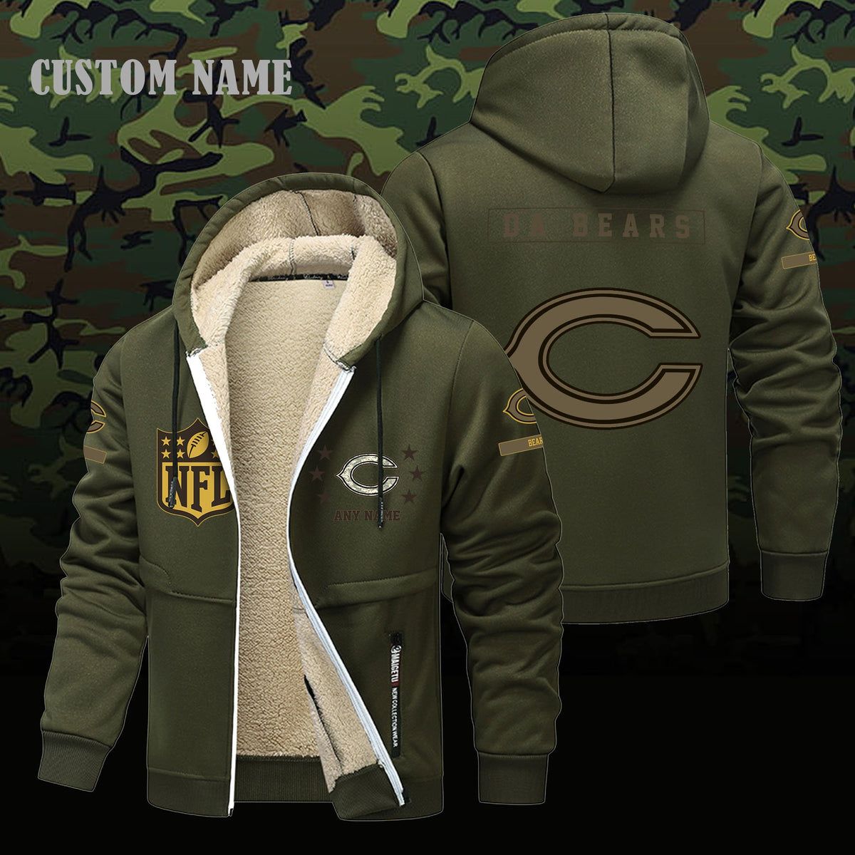 Chicago Bears NFL-Lamb Fleece Thick Coat- Custom name 10154094N