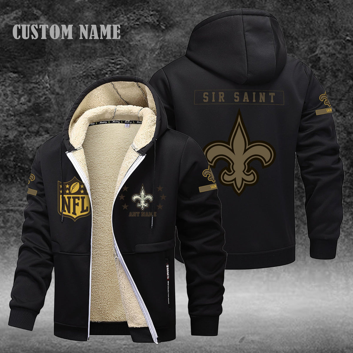 New Orleans Saints NFL-Lamb Fleece Thick Coat- Custom name 10154094N