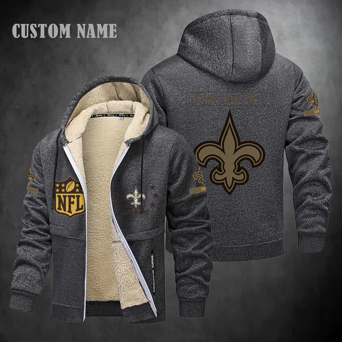 New Orleans Saints NFL-Lamb Fleece Thick Coat- Custom name 10154094N