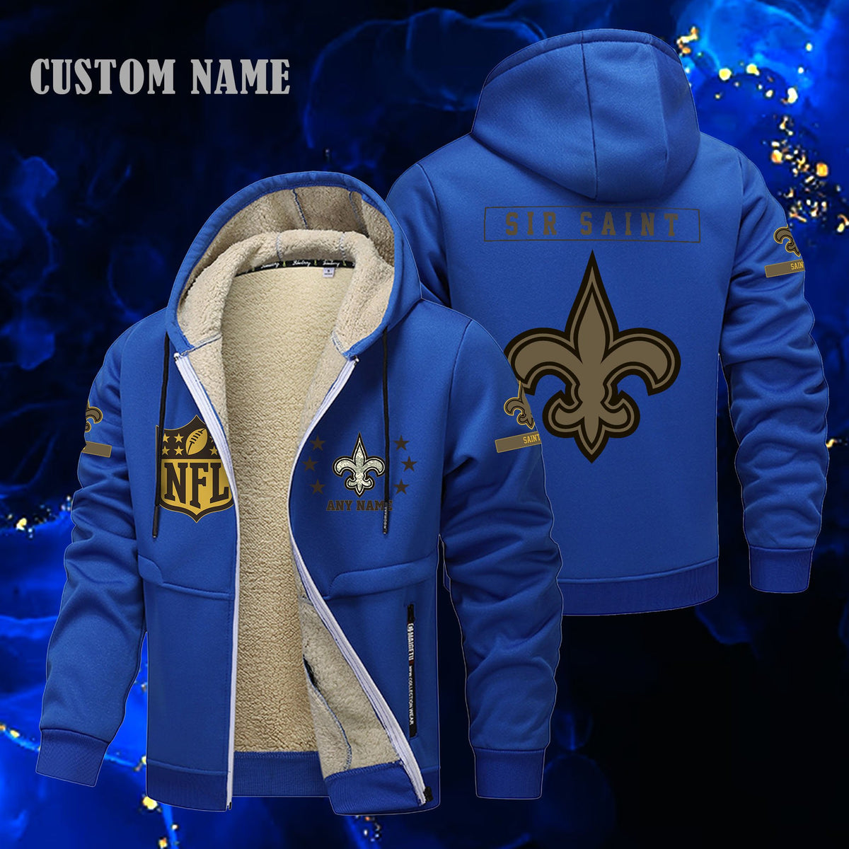 New Orleans Saints NFL-Lamb Fleece Thick Coat- Custom name 10154094N
