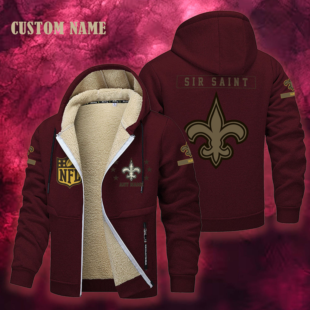New Orleans Saints NFL-Lamb Fleece Thick Coat- Custom name 10154094N