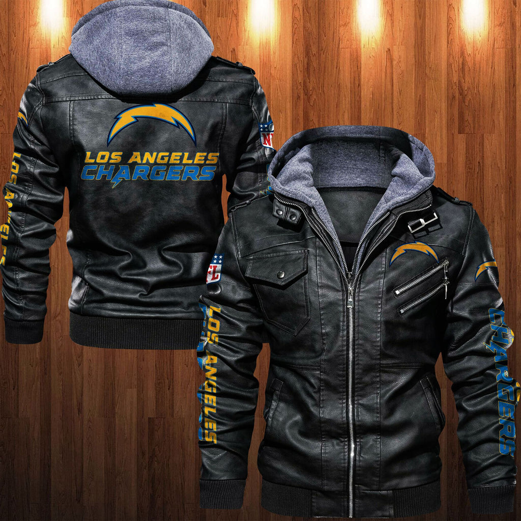 Los Angeles Chargers HVKC1250 - Premium & Ultra-Thick Leather Jacket with Fleece Hood