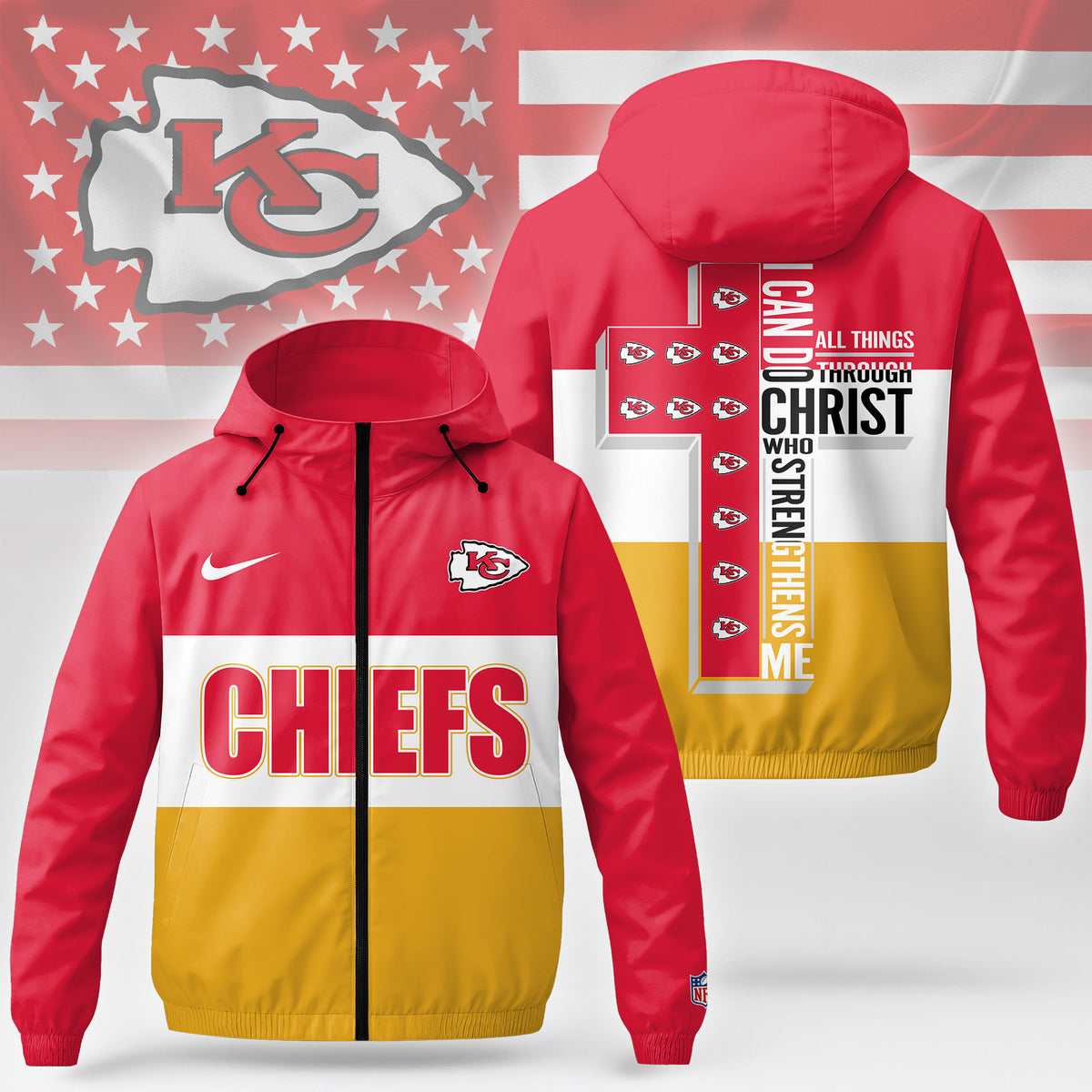 Kansas City Chiefs | Premium NFL Strength Through Christ Windbreaker Jacket NTH1