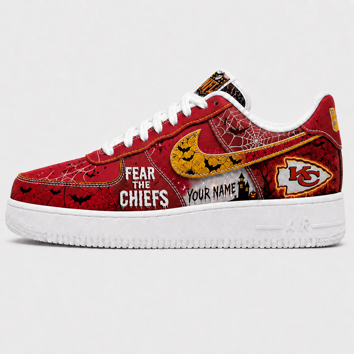 Kansas City Chiefs | Premium NFL Fear The Team Halloween AF1 Sneakers - VA32184