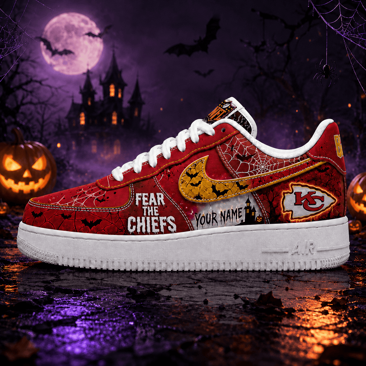 Kansas City Chiefs | Premium NFL Fear The Team Halloween AF1 Sneakers - VA32184