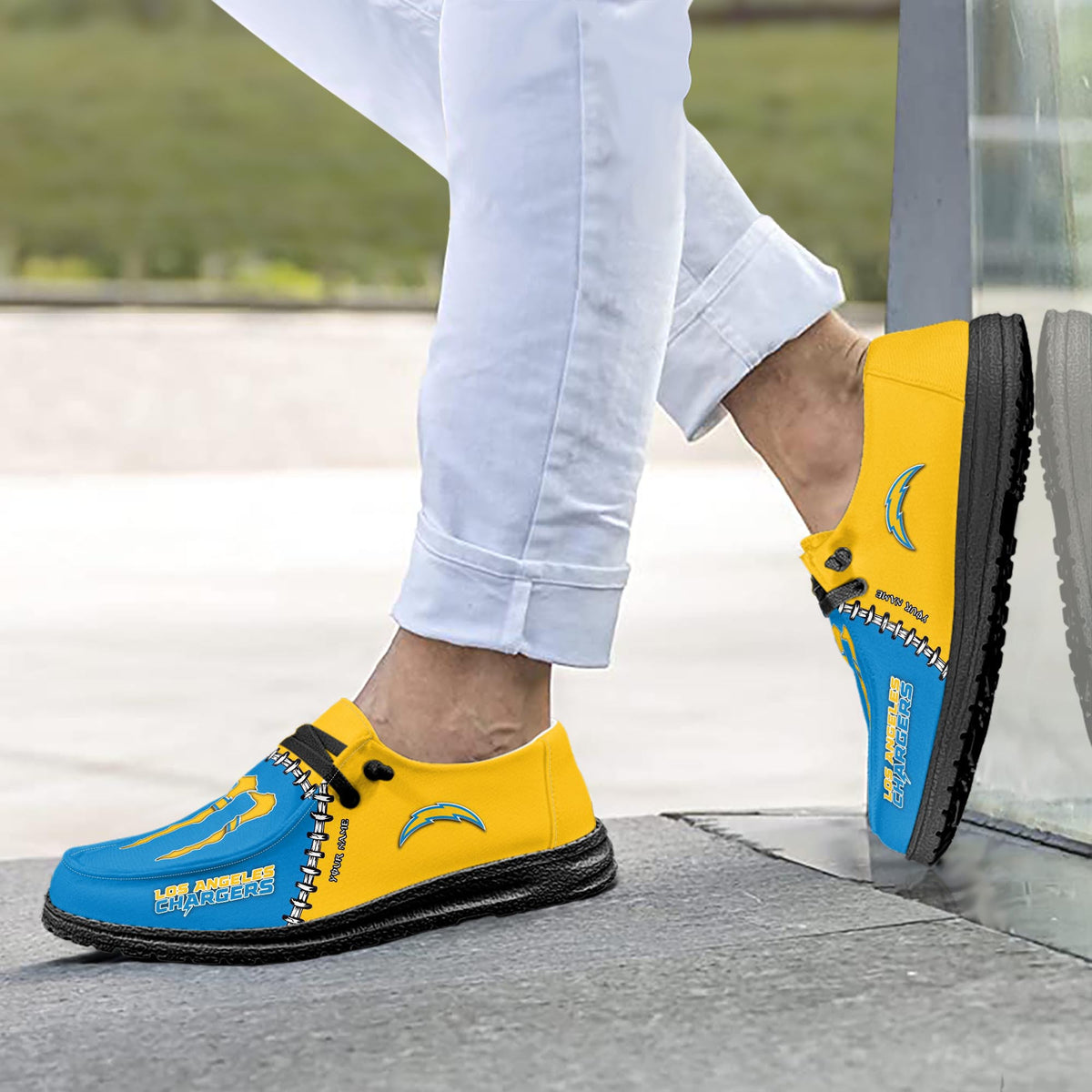 Los Angeles Chargers Moccasin Slippers - Hey Dude Shoes Style AZCHDUDE200