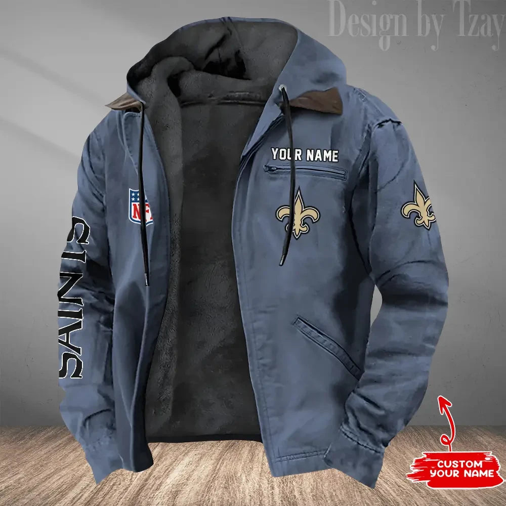 New Orleans Saints Men's Casual Padded Jacket Hooded Trending 2026 SPTPJH088