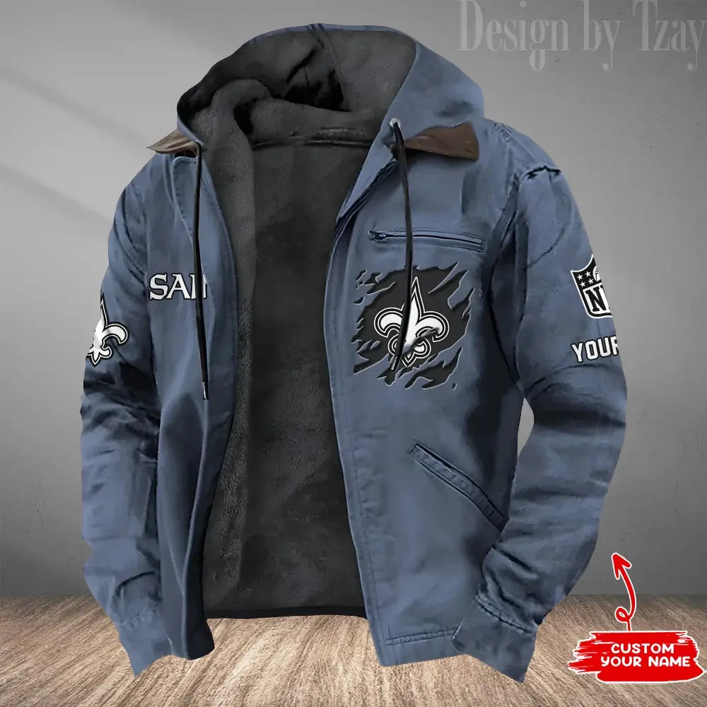 New Orleans Saints Men's Casual Padded Jacket Hooded Trending 2026 SPTPJH056