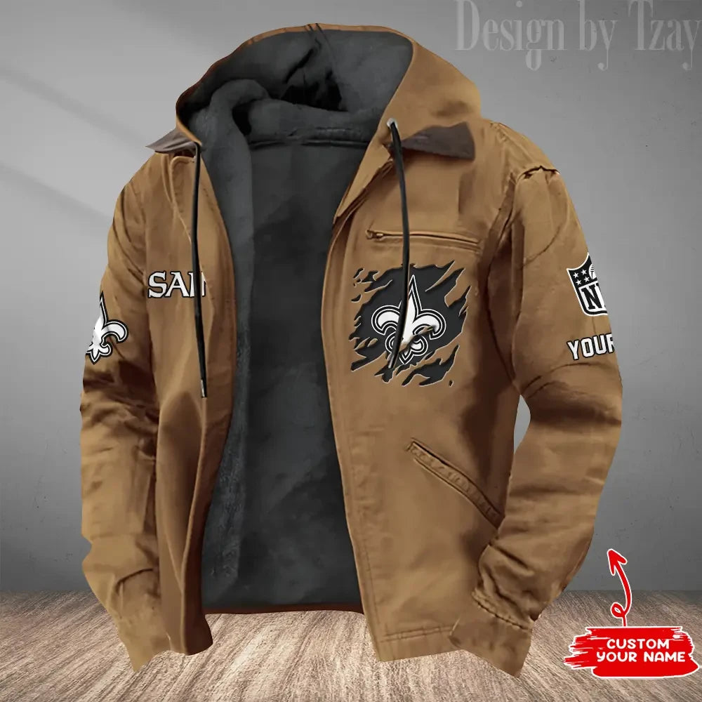 New Orleans Saints Men's Casual Padded Jacket Hooded Trending 2026 SPTPJH056