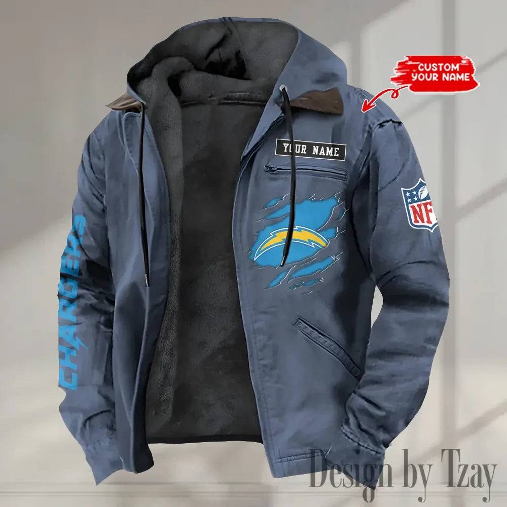 Los Angeles Chargers Men's Casual Padded Jacket Hooded trending 2026 SPTPJH021