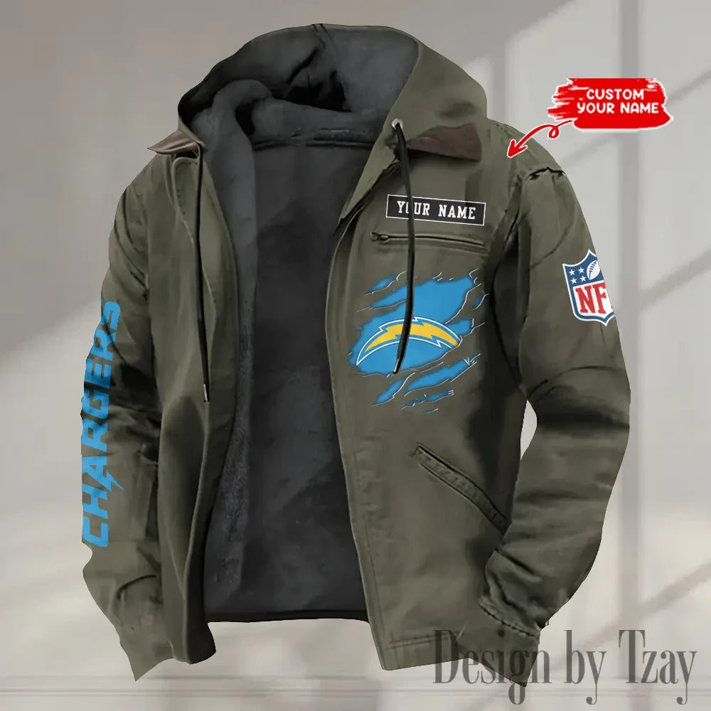 Los Angeles Chargers Men's Casual Padded Jacket Hooded trending 2026 SPTPJH021